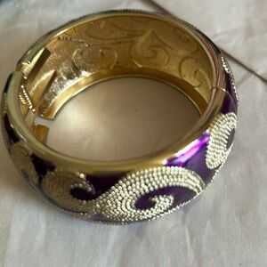 VTG ELEGANT PURPLE AND GOLD THICK BANGLE BRACELET 1.5 inches thick